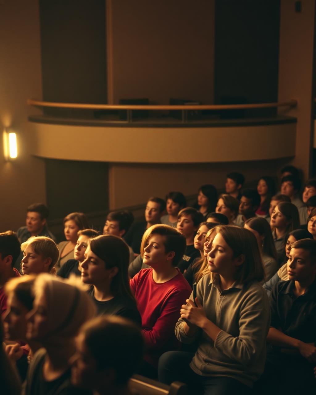 An engaged audience seen from above.