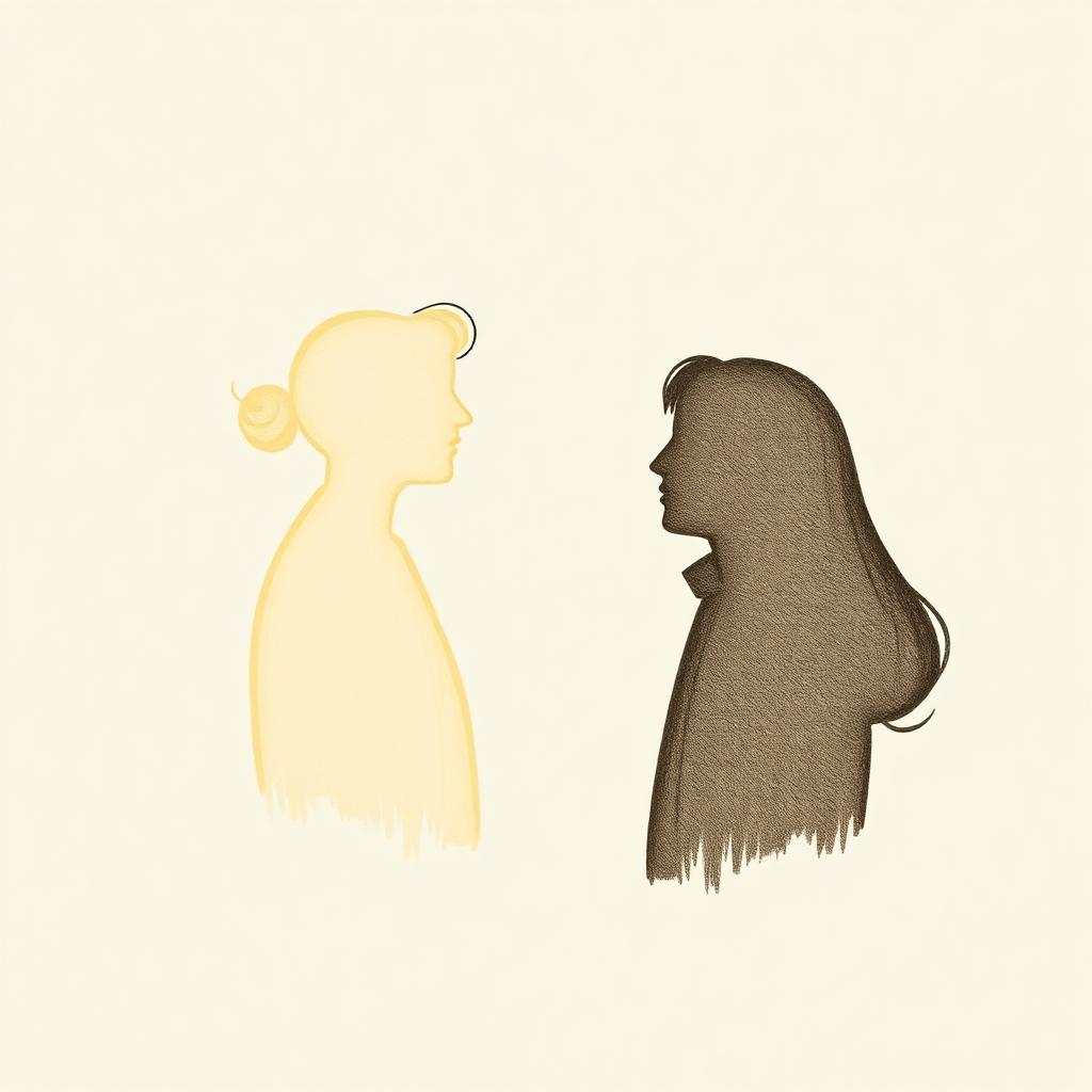 Two profile silhouettes facing each other in editorial illustration.